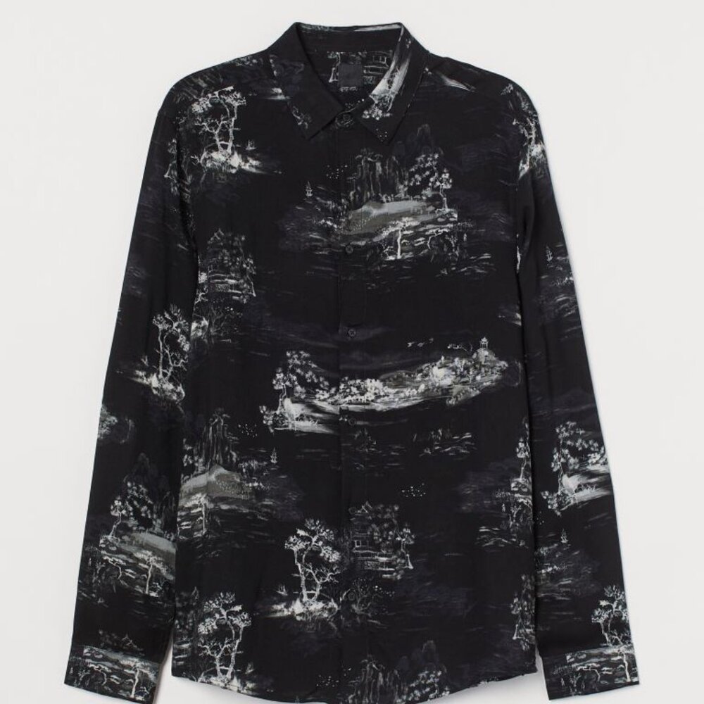 Black Print Slim Fit Shirt